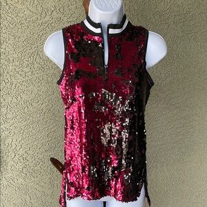 No.050 Weissman Pink Sequin Sleeveless Tank Top with Mandarin Collar size large